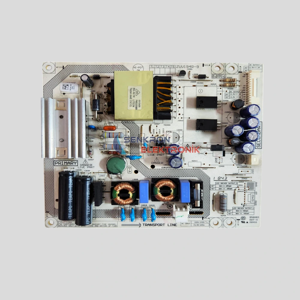ZUV194R-9, WDK140, ARÇELİK A40L 6760 5B LED TV, POWER BOARD, BESLEME GÜÇ KARTI
